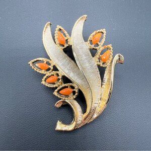 Vintage Gerrys Orange and Gold Tone Floral Brooch
